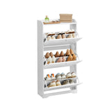 Schoenenkast met kleppen voor geordende schoenenopslag – vooraanzicht – wit-zwart