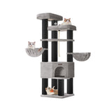 Grote kattenboom met stevige sisal palen en ligplaatsen – vooraanzicht – grijs variant 2