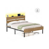 Eenpersoons bedframe met verlichting en handige opbergruimte – vooraanzicht – variant 2