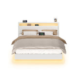 Tweepersoonsbedframe met zwevend effect en ledverlichting – vooraanzicht – wit breed