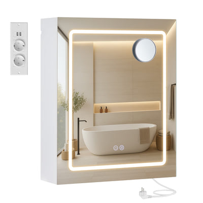 Spiegelkast met verlichting en vergrotende spiegel voor badkamer – vooraanzicht