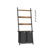 Wasmand met handdoekladder in vintage bruin en zwart – vooraanzicht – zwart