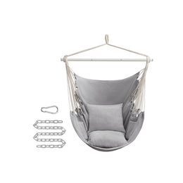 Hangstoel met 2 kussens en metalen ketting – vooraanzicht – grijs