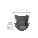 Hangstoel met 2 kussens en metalen ketting – zijaanzicht – grijs