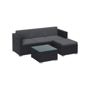 Tuinmeubelset met kussens en glazen tafel zwart en grijs | Kymiko