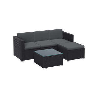 Tuinmeubelset met kussens en glazen tafel zwart en grijs | Kymiko
