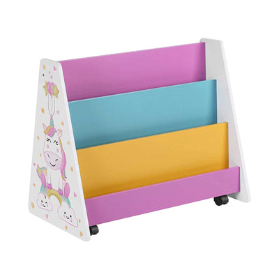 Boekenkast voor kinderen wit, blauw, roze, geel en zwart | Kymiko