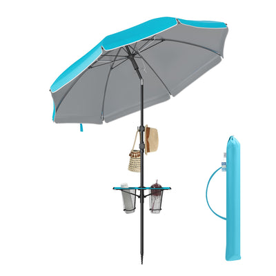 In hoogte verstelbare strandparasol met opvouwbare zonwering – vooraanzicht – grijs klein