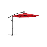 Parasol met LED-verlichting op zonne-energie en standaard – vooraanzicht – rood