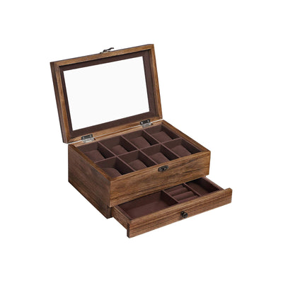 Horlogedoos met glazen deksel van massief hout
