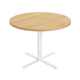 Ronde eettafel in landelijke stijl met waterbestendig blad – vooraanzicht – geel