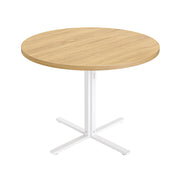 Ronde eettafel in landelijke stijl met waterbestendig blad – vooraanzicht – geel