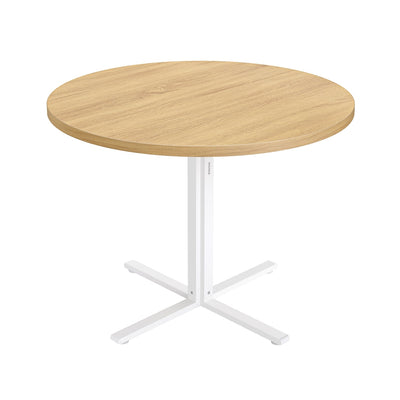 Ronde eettafel in landelijke stijl met waterbestendig blad – vooraanzicht – geel