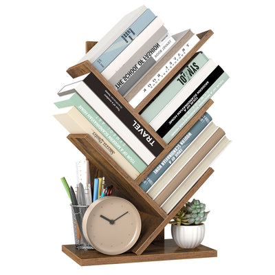Boomvormige boekenkast voor ruimtebesparende opberging – vooraanzicht – donkerbruin