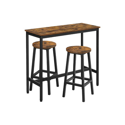 Bartafelset met 2 barkrukken vintage bruin-zwart | Kymiko