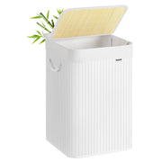 Bamboe wasmand met deksel en afneembare waszak opvouwbaar – vooraanzicht – naturel