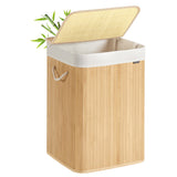 Bamboe wasmand met deksel en afneembare waszak opvouwbaar – zijaanzicht – naturel