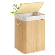 Bamboe wasmand met deksel en afneembare waszak opvouwbaar – zijaanzicht – naturel