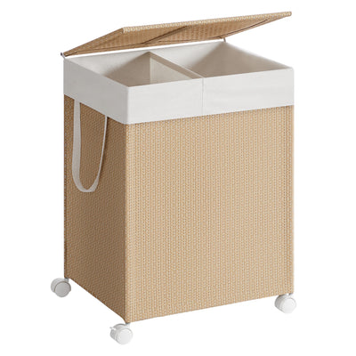 Wasmand met meerdere compartimenten en wielen – vooraanzicht – smal