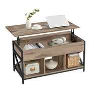 In hoogte verstelbare salontafel met verborgen opbergruimte – vooraanzicht – zwart breed