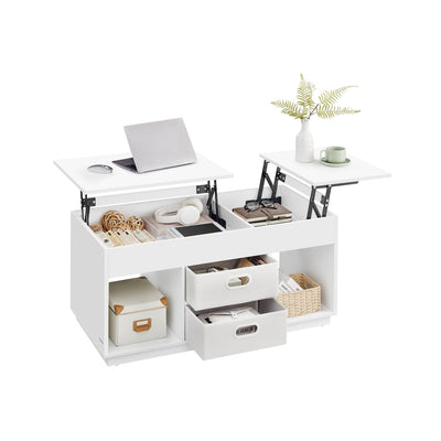 Salontafel met opklapbaar blad en verborgen opbergruimte – vooraanzicht – wit