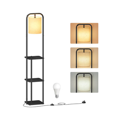 Vloerlamp met planken en stoffen kap – vooraanzicht