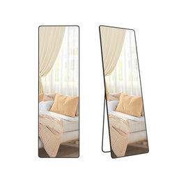 Staande passpiegel met aluminium frame voor slaapkamer – vooraanzicht – zwart