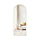 Staande passpiegel met gebogen design en aluminium frame – vooraanzicht – zilver ovaal