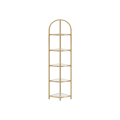 Hoekplank van gehard glas met stalen frame
