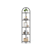 Hoekplank van gehard glas met stalen frame
