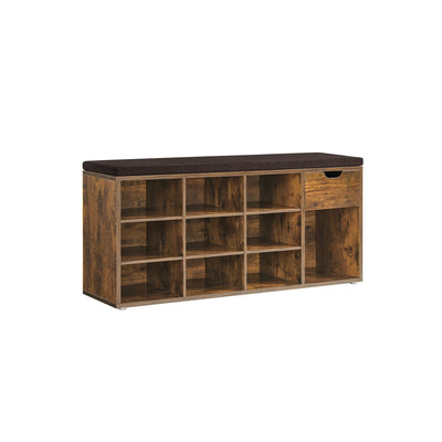 Schoenenbank met lade vintage bruin-bruin – vooraanzicht