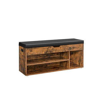 Schoenenbank met zitting bekleed in vintage bruin | Kymiko