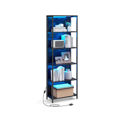 Staande boekenkast met verstelbare planken en ledverlichting – vooraanzicht – zwart