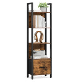 Hoekboekenkast met lade en stalen frame – vooraanzicht – smal