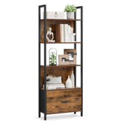 Hoekboekenkast met lade en stalen frame – vooraanzicht – breed