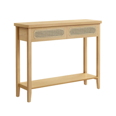 Consoletafel met 2 lades boho-stijl – vooraanzicht – geel naturel