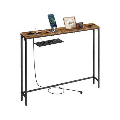 Smalle consoletafel met oplaadpunt en haken – vooraanzicht