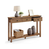 Smalle haltafel met lades en plank – zijaanzicht – bruin breed