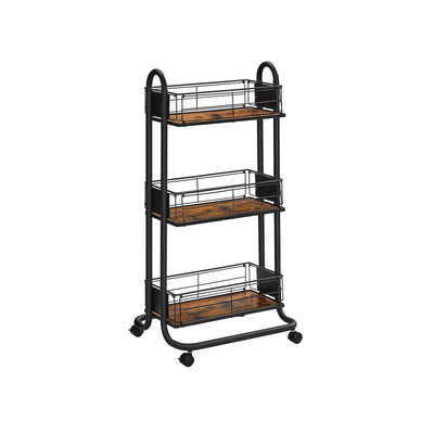 Serveerwagen 3 niveaus vintage bruin-zwart | Kymiko