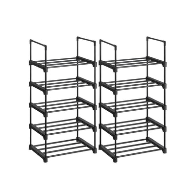 Schoenenrek met 5 niveaus, set van 2, zwart | Kymiko