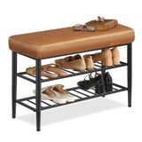 Schoenenbank uit de EKHO collectie met roosterplanken – vooraanzicht – beige