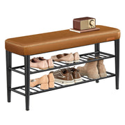 Schoenenbank uit de EKHO collectie met roosterplanken – vooraanzicht – beige laag