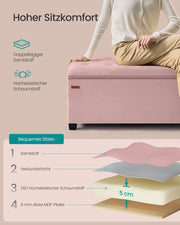 SONGMICS Zitbank met opbergruimte en houten poten – leigrijs of pastelroze