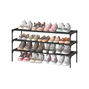 Schoenenrek met metalen frame – vooraanzicht – zwart breed 3-laags