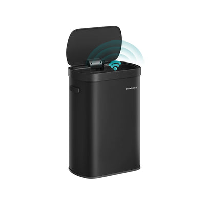 Sensorprullenbak met automatisch openen en softclose deksel – vooraanzicht – zwart smal