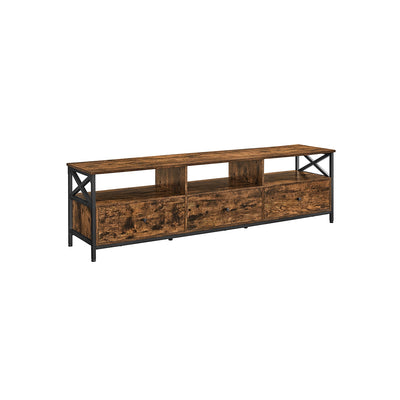 TV-meubel met 3 lades vintage bruin-zwart – vooraanzicht – zwart