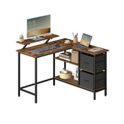 L-vormig bureau met lades en verstelbare plank – vooraanzicht – zwart smal