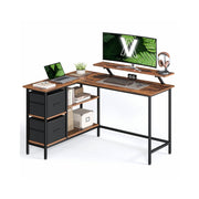 L-vormig bureau met lades en verstelbare plank – vooraanzicht – zwart