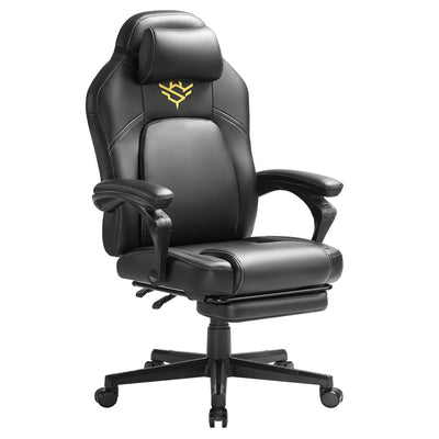 Ergonomische gamestoel met voetensteun en verstelbare zithoogte – vooraanzicht – zwart