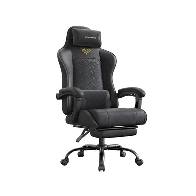 Ergonomische gamingstoel met vering en voetensteun – vooraanzicht – zwart
